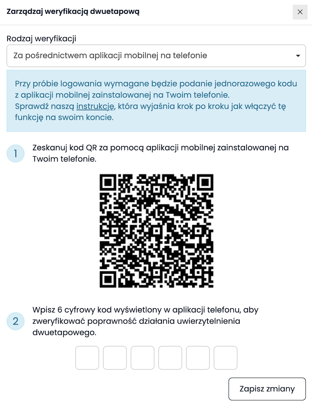 Konfiguracja weryfikacji dwuetapowej za pomocą aplikacji mobilnej